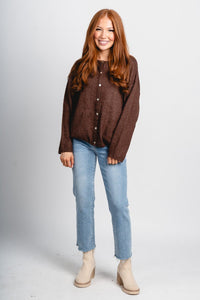 Button up sweater cardigan brown – Unique Sweaters | Lounging Sweaters and Womens Fashion Sweaters at Lush Fashion Lounge Boutique in Oklahoma City
