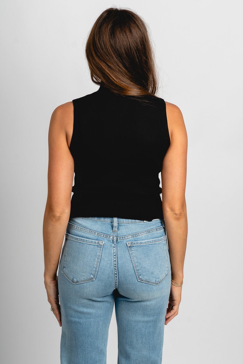 Sleeveless mock neck sweater top black – Unique Sweaters | Lounging Sweaters and Womens Fashion Sweaters at Lush Fashion Lounge Boutique in Oklahoma City