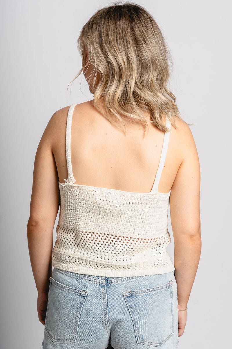 Z Supply Tay crochet tank top sea salt - Z Supply Tank Top - Z Supply Fashion at Lush Fashion Lounge Trendy Boutique Oklahoma City