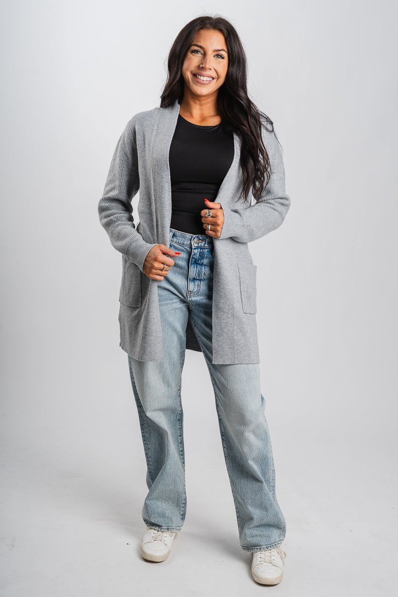 Ribbed sleeve cardigan heather grey