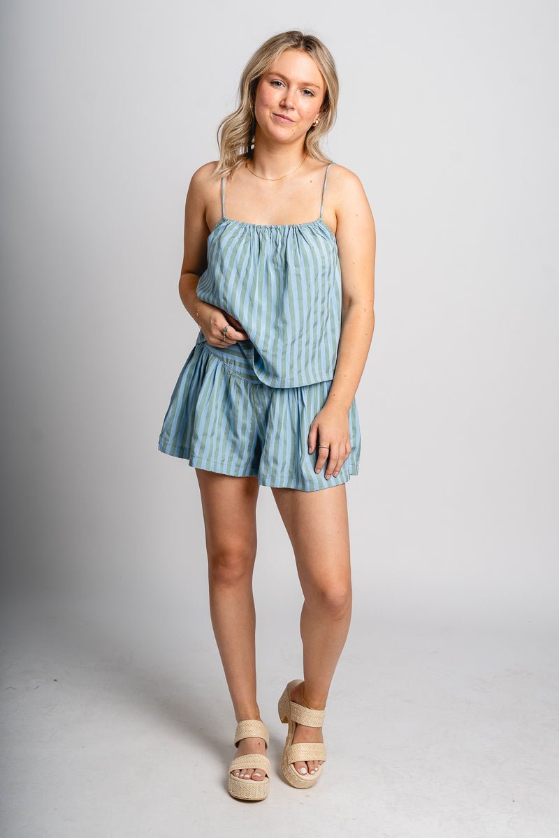Striped basque shorts green/blue
