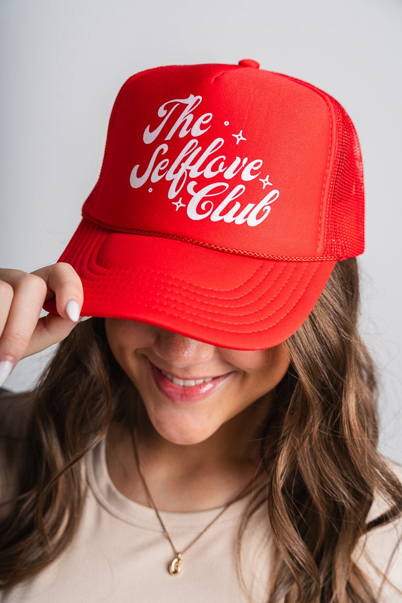 Self love club trucker hat red - Trendy T-Shirts for Valentine's Day at Lush Fashion Lounge Boutique in Oklahoma City