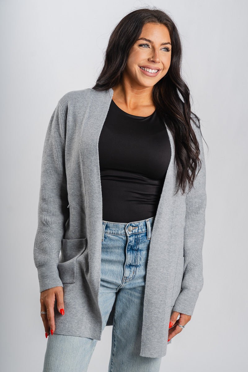 Ribbed sleeve cardigan heather grey - Affordable Cardigan - Boutique Cardigans & Trendy Kimonos at Lush Fashion Lounge Boutique in Oklahoma City