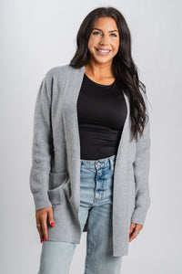 Ribbed sleeve cardigan heather grey - Cute Cardigan - Trendy Cardigans & Stylish Kimonos at Lush Fashion Lounge Boutique in Oklahoma City