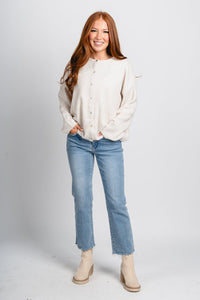 Button up sweater cardigan ivory - Trendy Cardigan - Fashion Cardigans & Cute Kimonos at Lush Fashion Lounge Boutique in Oklahoma City