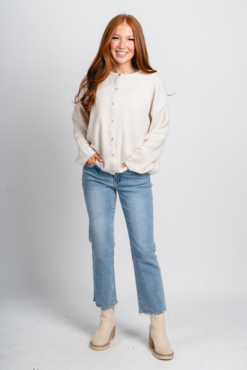 Button up sweater cardigan ivory - Trendy Cardigan - Fashion Cardigans & Cute Kimonos at Lush Fashion Lounge Boutique in Oklahoma City