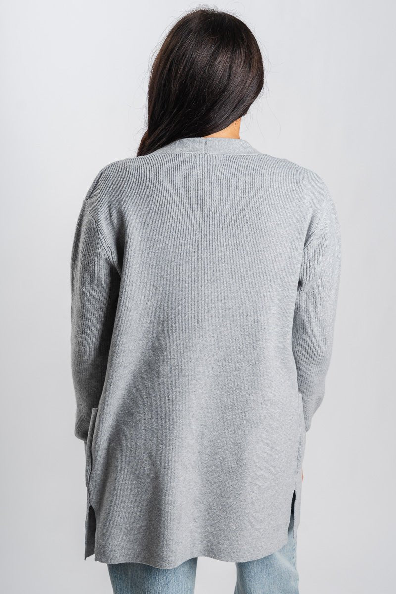 Ribbed sleeve cardigan heather grey