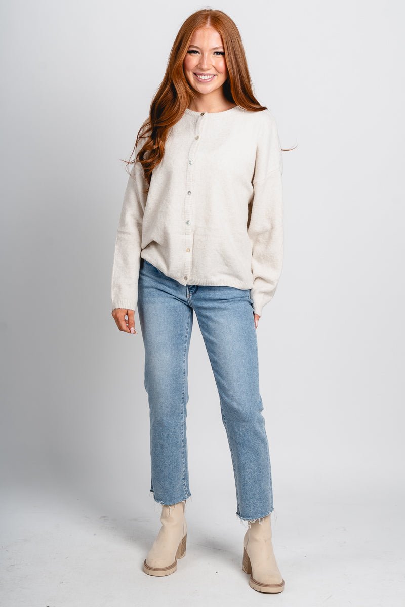 Button up sweater cardigan ivory – Unique Sweaters | Lounging Sweaters and Womens Fashion Sweaters at Lush Fashion Lounge Boutique in Oklahoma City