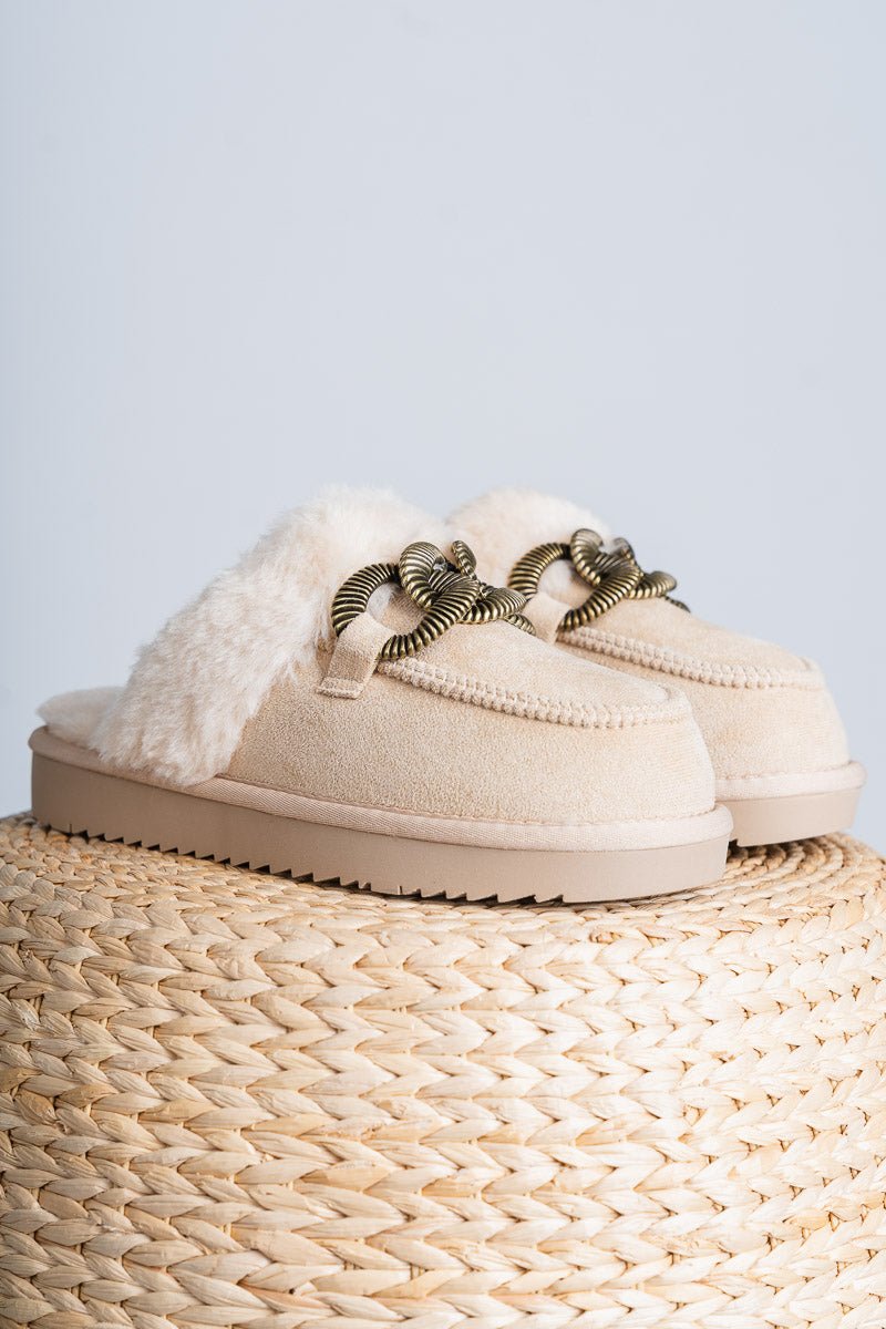 Taos fur lined slipper natural - Cute Shoes - Trendy Shoes at Lush Fashion Lounge Boutique in Oklahoma City