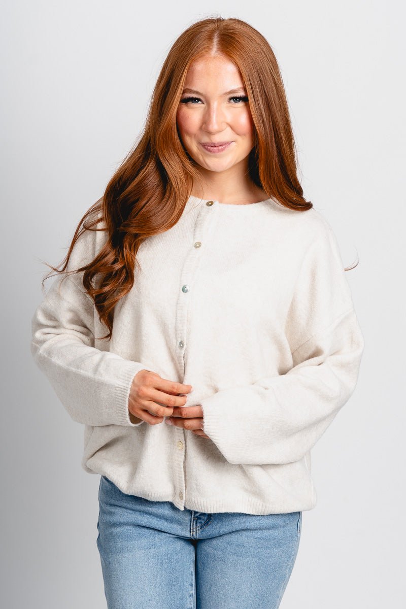 Button up sweater cardigan ivory - Affordable Cardigan - Boutique Cardigans & Trendy Kimonos at Lush Fashion Lounge Boutique in Oklahoma City