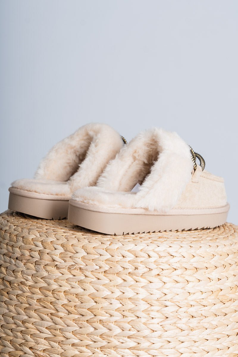 Taos fur lined slipper natural Stylish Shoes - Womens Fashion Shoes at Lush Fashion Lounge Boutique in Oklahoma City