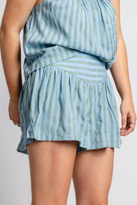 Striped basque shorts green/blue - Cute shorts - Trendy Shorts at Lush Fashion Lounge Boutique in Oklahoma City