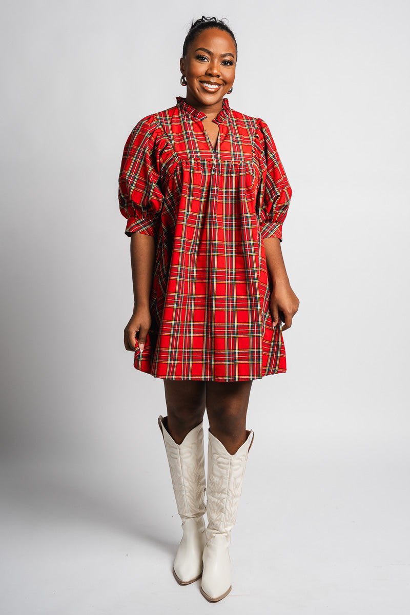 Plaid baby doll dress red - Trendy dress - Fashion Dresses at Lush Fashion Lounge Boutique in Oklahoma City