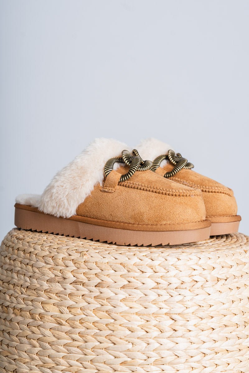 Taos fur lined slipper chestnut - Cute Shoes - Trendy Shoes at Lush Fashion Lounge Boutique in Oklahoma City