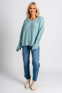 V-neck chunky sweater ocean – Unique Sweaters | Lounging Sweaters and Womens Fashion Sweaters at Lush Fashion Lounge Boutique in Oklahoma City