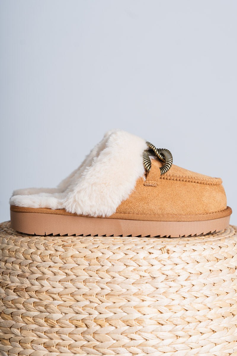 Taos fur lined slipper chestnut - Affordable Shoes - Boutique Shoes at Lush Fashion Lounge Boutique in Oklahoma City