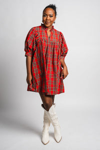 Plaid baby doll dress red Stylish dress - Womens Fashion Dresses at Lush Fashion Lounge Boutique in Oklahoma City