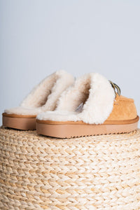 Taos fur lined slipper chestnut Stylish Shoes - Womens Fashion Shoes at Lush Fashion Lounge Boutique in Oklahoma City