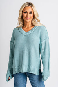 V-neck chunky sweater ocean – Boutique Sweaters | Fashionable Sweaters at Lush Fashion Lounge Boutique in Oklahoma City