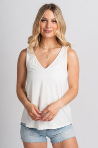 V-neck flowy tank top off white - Affordable Tank Top - Boutique Tank Tops at Lush Fashion Lounge Boutique in Oklahoma City