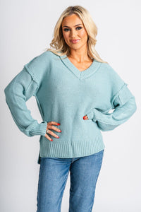 V-neck chunky sweater ocean – Stylish Sweaters | Boutique Sweaters at Lush Fashion Lounge Boutique in Oklahoma City