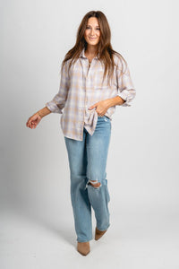 Z Supply river plaid button up top lavender ice - Z Supply top - Z Supply Clothing at Lush Fashion Lounge Trendy Boutique Oklahoma City