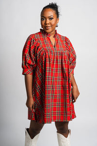 Plaid baby doll dress red - Cute dress - Trendy Dresses at Lush Fashion Lounge Boutique in Oklahoma City