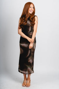 High neck mesh sleeveless midi dress green multi - Trendy dress - Fashion Dresses at Lush Fashion Lounge Boutique in Oklahoma City