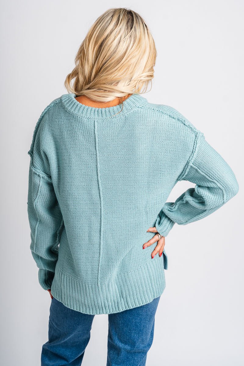 V-neck chunky sweater ocean