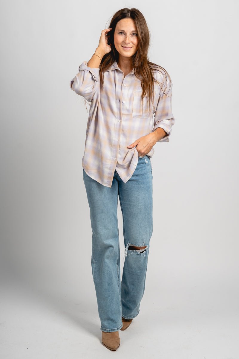 Z Supply river plaid button up top lavender ice - Z Supply top - Z Supply Tees & Tanks at Lush Fashion Lounge Trendy Boutique Oklahoma City