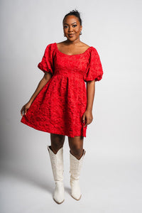 Floral puff sleeve dress red Stylish dress - Womens Fashion Dresses at Lush Fashion Lounge Boutique in Oklahoma City