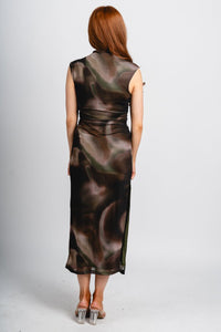 High neck mesh sleeveless midi dress green multi - Affordable dress - Boutique Dresses at Lush Fashion Lounge Boutique in Oklahoma City