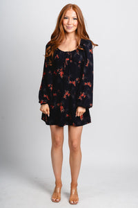 Floral square neck mini dress black - Trendy dress - Fashion Dresses at Lush Fashion Lounge Boutique in Oklahoma City