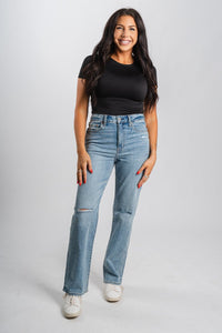 Daze Sundaze high rise straight jeans fools gold | Lush Fashion Lounge: boutique women's jeans, fashion jeans for women, affordable fashion jeans, cute boutique jeans