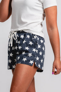 Drawstring star shorts navy/white - Trendy Shorts - Cute American Summer Collection at Lush Fashion Lounge Boutique in Oklahoma City