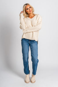 V-neck chunky sweater cream – Unique Sweaters | Lounging Sweaters and Womens Fashion Sweaters at Lush Fashion Lounge Boutique in Oklahoma City