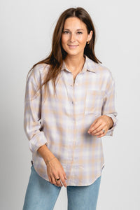 Z Supply river plaid button up top lavender ice - Z Supply top - Z Supply Apparel at Lush Fashion Lounge Trendy Boutique Oklahoma City