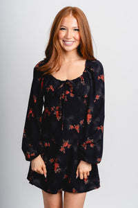 Floral square neck mini dress black - Affordable dress - Boutique Dresses at Lush Fashion Lounge Boutique in Oklahoma City