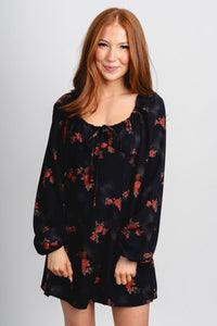 Floral square neck mini dress black - Cute dress - Trendy Dresses at Lush Fashion Lounge Boutique in Oklahoma City
