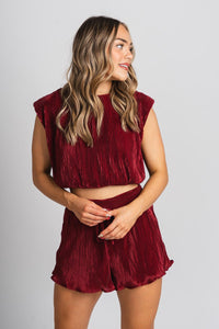 Pleated sleeveless tank top maroon - Cute Tank Top - Trendy Tank Tops at Lush Fashion Lounge Boutique in Oklahoma City