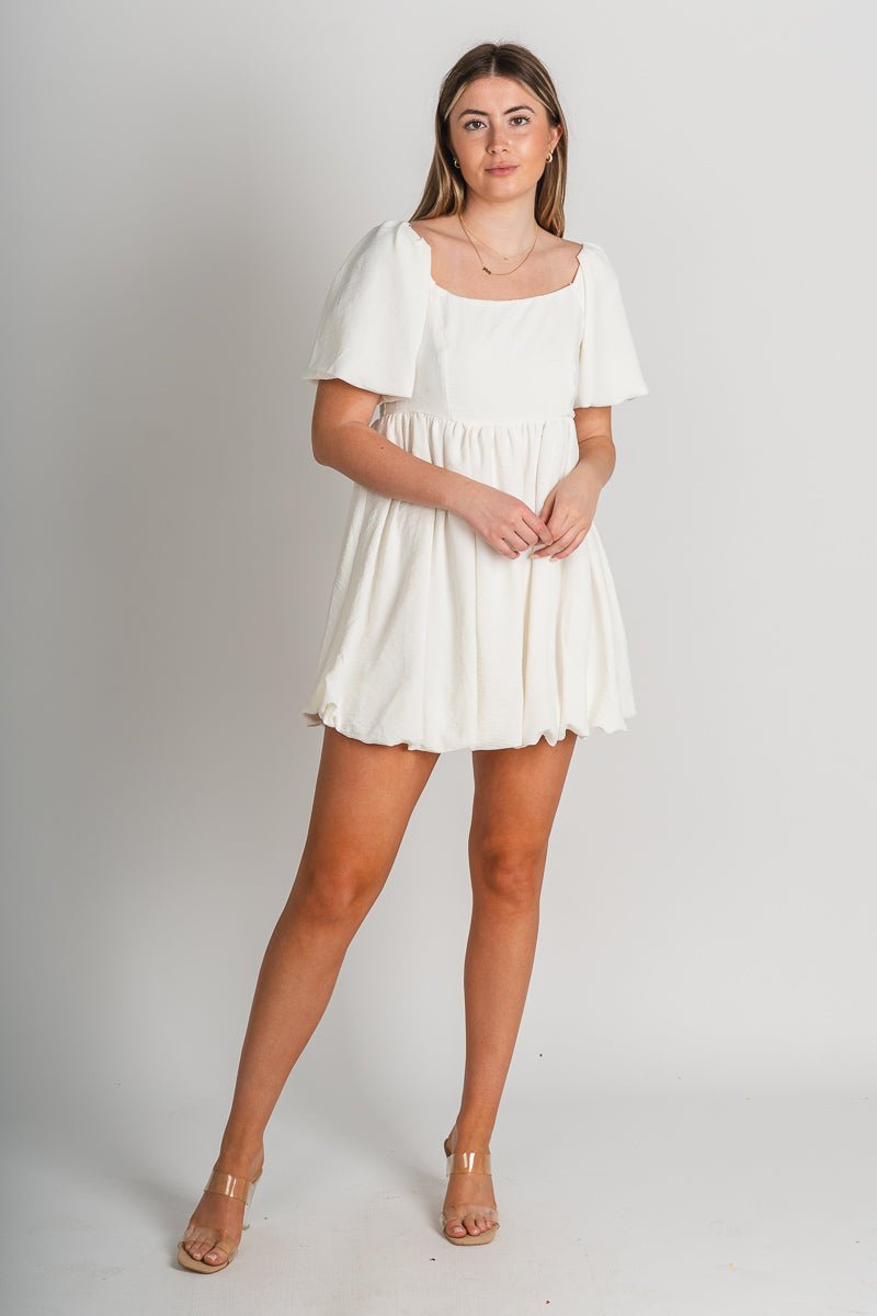 Puff sleeve dress off white - Trendy dress - Fashion Dresses at Lush Fashion Lounge Boutique in Oklahoma City