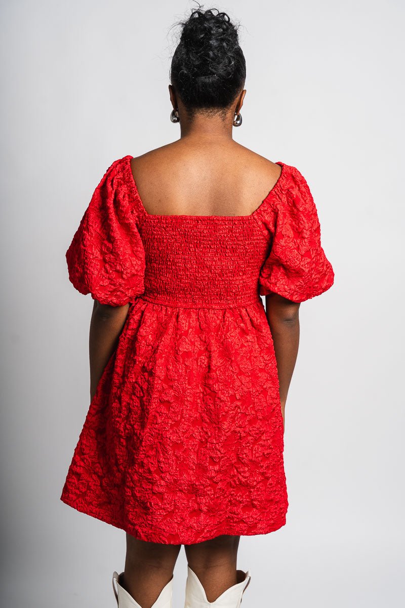 Floral puff sleeve dress red