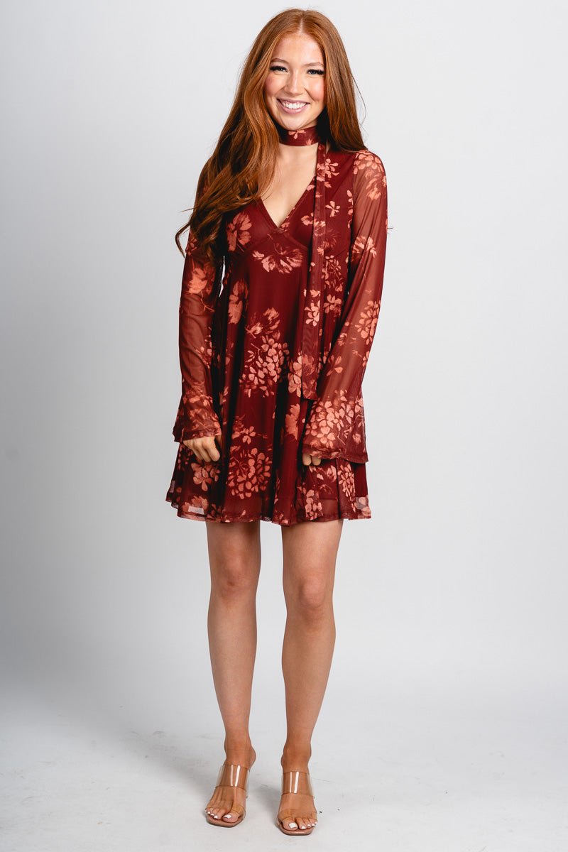 Mesh babydoll dress cinnamon - Trendy dress - Fashion Dresses at Lush Fashion Lounge Boutique in Oklahoma City