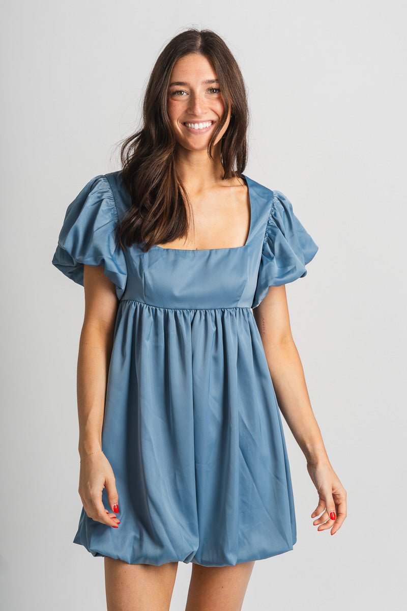 Square neck mini dress dusty blue - Cute dress - Trendy Dresses at Lush Fashion Lounge Boutique in Oklahoma City