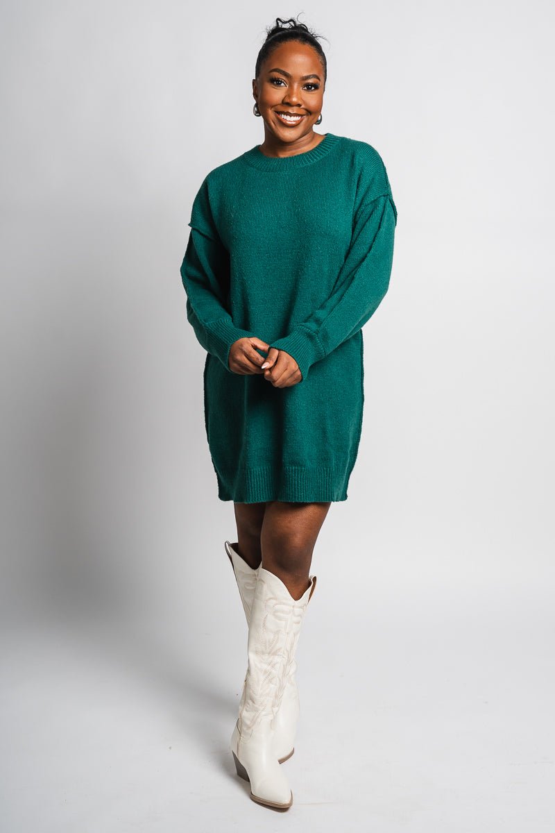 Sweater dress hunter green - Trendy dress - Fashion Dresses at Lush Fashion Lounge Boutique in Oklahoma City