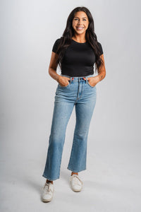 Daze SoHo high rise ankle flare jeans all mine | Lush Fashion Lounge: boutique women's jeans, fashion jeans for women, affordable fashion jeans, cute boutique jeans