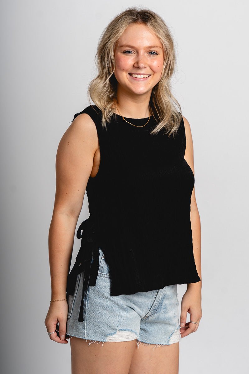 Side tie tank top black - Affordable top - Boutique Tank Tops at Lush Fashion Lounge Boutique in Oklahoma City