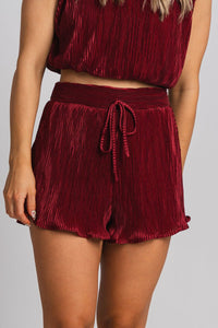 Pleated shorts maroon - Cute Shorts - Trendy Shorts at Lush Fashion Lounge Boutique in Oklahoma City