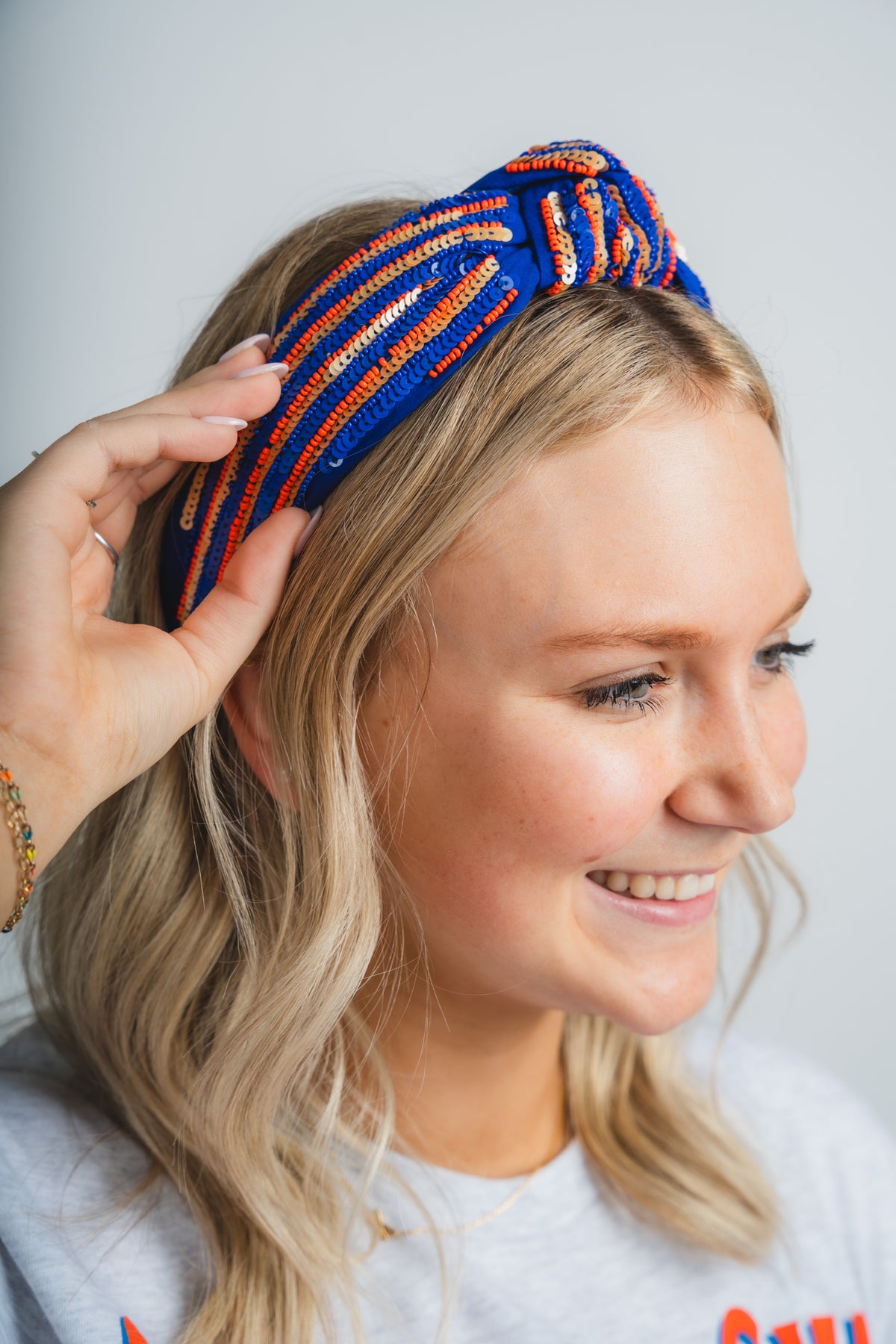 Embellished headband blue/orange - Trendy OKC Apparel at Lush Fashion Lounge Boutique in Oklahoma City