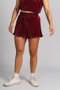 Pleated shorts maroon - Affordable Shorts - Boutique Shorts at Lush Fashion Lounge Boutique in Oklahoma City